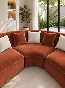 Sofá Esmeralda Moderno Minimalista Sudut Luna Terracota, Conjunto de Sofá con Estructura de Madera Curvada, Tela Premium Ecológica para Sala de Estar/Apartamento - Product Image 5