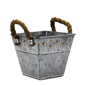 Pots de fleurs en zinc galvanisé en gros, pots de jardin en zinc, décoration intérieure et extérieure avec poignée en corde - Product Image 2