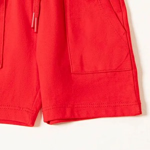 Shorts en coton tricoté rouge avec cordon de serrage à la taille et poches, style décontracté, taille mi-haute, coupe régulière, qualité supérieure - Product Image 4