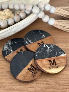 Round Marble Accent Wooden <b>Drink</b> <b>Coasters</b> Handmade Table Protection Accessories For Hot <b>Drinks</b> Cold Beverages And Everyday Home - Product Image 6