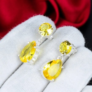 Citrine Gemstone Drop <b>Earrings</b> 925 Sterling <b>Silver</b> Handmade <b>Dangle</b> <b>Earrings</b> Pear Cut Boho Jewelry Wedding Anniversary Birthday - Product Image 3