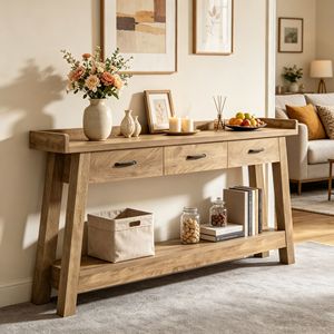 Elegante Consolle Lunga in Legno Teak con Piano in Acciaio Inossidabile per Ingresso Appartamento Magazzino Hotel Casa Arredamento Tavolo Laterale - Product Image 6