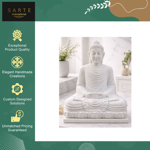 Venta Exclusiva de Estatua de Buda de Mármol Blanco de Lujo, Tallada a Mano, Moderna y Decorativa para la Entrada del Hogar - Product Image 4
