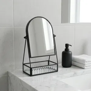 ARTISAN DESIGN Smart Vanity <b>Mirror</b> with Black Finish Modern Metal Tabletop Design Adjustable Desktop <b>Makeup</b> <b>Mirror</b> with Tray - Product Image 5
