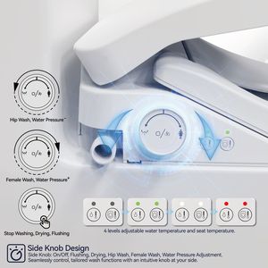Siège de toilette intelligent avec bidet intégré, siège chauffant réglable et bouton latéral pour la température et la pression de l'eau, bidet portable avec fonction eau - Product Image 3
