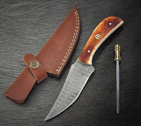 Couteau de chasse artisanal en acier Damas, lame fixe forgée, manche en bois pleine longueur, survie en extérieur, bushcraft, camping, qualité supérieure