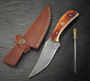 Cuchillo de Caza Hecho a Mano de Acero de Damasco, Forjado a Mano, Hoja Fija, Full Tang, para Supervivencia al Aire Libre, Bushcraft y Camping, con Calidad Premium - Product Image 4