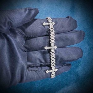 Bracelet en argent sterling 925 plaqué or 18 carats avec croix en moissanite de 6 mm, style cubain, serti de diamants VVS, certifié BOHEMIA, cadeau - Product Image 4