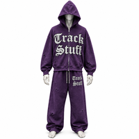 Ensemble de survêtement deux pièces 100 % coton pour homme grande taille, coupe-vent, avec capuche et pantalon de jogging en molleton, fermeture à cordon