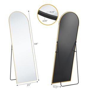 Miroir sur pied arqué pleine longueur 64"x21" doré pour chambre à coucher - Product Image 2