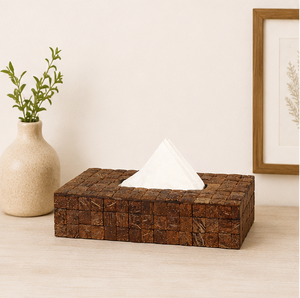 Caja de pañuelos de madera con mosaico de cáscara de coco hecha a mano, ecológica, rústica, rectangular, para el hogar, hoteles y restaurantes. - Product Image 4