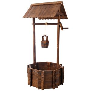 Fioriera Rustica in Legno a Forma di Pozzo dei Desideri con Secchio Sospeso, Decorazione per Esterni, Casa, Patio, Giardino, Accessorio per Cesti Sospesi - Product Image 5