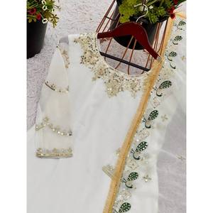 Ensemble haut-plazzo et dupatta pour femmes, vêtements de soirée, broderie lourde - Product Image 5