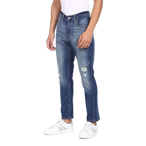 High Quality Men's Customizable Denim <b>Jeans</b> Pant Mid <b>Waist</b> Straight Dark Lightweight Zipper Fly Export Wholesale Cheap Price - Product Image 4
