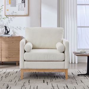 Poltrona Singola Moderna Stile Fattoria da 90 cm con Gambe in Legno Naturale e Base in Legno per Lettura nel Soggiorno - Product Image 2