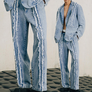 Men Denim Tracksuit Full Sleeve Button Up Jacket And <b>Pants</b> Streetwear Set Loose Fit Washed Cotton Spring Wear - Product Image 6