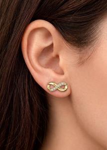 Boucles d'oreilles clous tendance en argent sterling 925 avec diamants de laboratoire et motif infini en or massif 14 carats pour femme – Vente en gros - Product Image 6