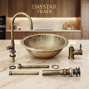 Évier de cuisine rectangulaire Daystar Trade en laiton martelé fait main, finition brossée, à quatre trous, à encastrer, facile à nettoyer - Product Image 3