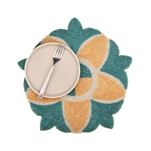Artisan Glass Seed Beadwork Rounded Table Mat For Event Home Festive Dining Coffee <b>Placemat</b> Luxurious HomeDecor Statement Piece - Product Image 3