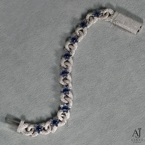 White Gold Color Moissanite Bezel Setting Gold Plated <b>Silver</b> <b>Bracelet</b> Blue Stone Inlaid Link <b>Bangle</b> Jewelry for Party - Product Image 2