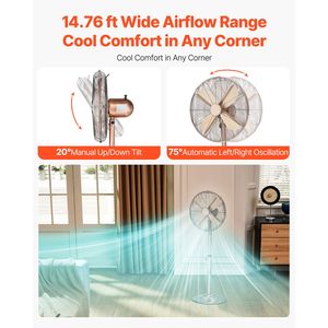 Ventilatore a piantana industriale oscillante da 16 pollici a 75 gradi, regolabile in altezza, con 3 impostazioni di velocità e alta potenza - Product Image 2