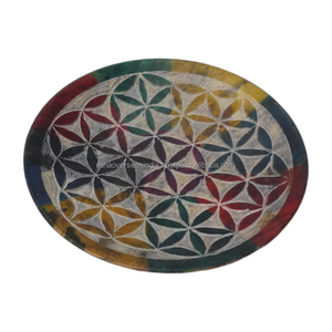 Porte-bâton d'encens en stéatite le plus vendu brûleur d'encens rond avec sculpture florale pour la relaxation de la méditation de yoga - Product Image 2