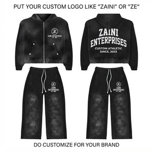 Ensemble de survêtement streetwear d'hiver respirant en coton 100% premium 120 GSM, veste coupe-vent kaki et pantalon de jogging avec empiècements noirs personnalisés - Product Image 1
