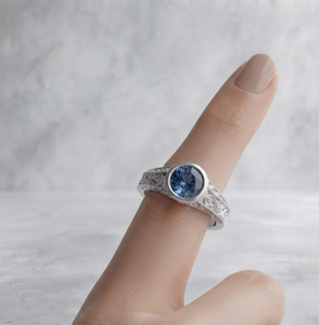 Bague Vintage Fine en Argent Plaqué avec Pierre Centrale en Quartz Bleu, Sertie de Griffes, Style Filigrane, Bijou de Mariage pour Femme - Product Image 2