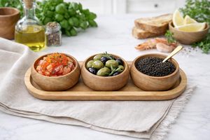 Plateau de service en bois d'acacia de qualité supérieure avec bols assortis, ensemble de service alimentaire pour la maison et le bureau - Product Image 3