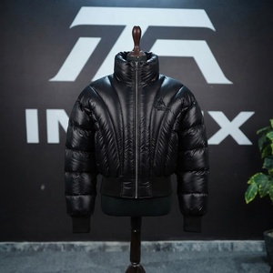 Men's Black Puffer <b>Jacket</b> With Turtleneck Batwing <b>Sleeve</b> Windproof Down Filled Streetwear <b>Short</b> Coat Zipper Closure - Product Image 1
