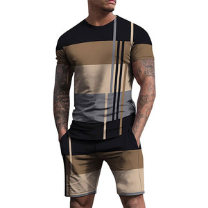 Ensemble de shorts décontractés et de t-shirts à manches courtes pour hommes, tissu en terry respirant, vêtements en 2 pièces - Product Image 1