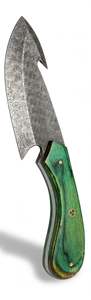 Couteau utilitaire d'extérieur à lame fixe en acier Damas fait main avec crochet à viande et manche en bois vert - Product Image 2