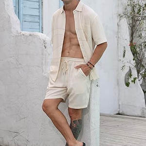 Conjunto de Camisa y Pantalones Cortos de Playa para Hombre, 2 Piezas, Estilo Hawaiano Informal, Logotipo Personalizado, Ropa de Playa para Hombre - Product Image 3