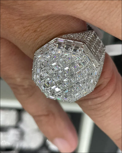 Geometric Cocktail <b>Ring</b> Rhodium Plated Stainless Steel Cubic Zirconia <b>Emerald</b> Cut Pave Setting Unisex Party Glam Jewelry - Product Image 4
