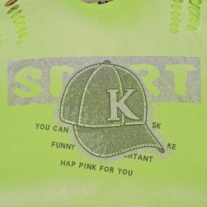 Neon <b>Green</b> Crop <b>Top</b> Women Short Sleeve Crew Neck Rhinestone Cap Print Oversized Loose Fit Comfortable OEM Spring Summer T-Shirts - Product Image 6
