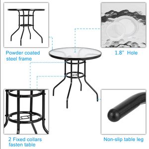 Tavolo da Pranzo da Esterno con Piano in Vetro Temperato per Giardino, Design Rotondo per Uso in Cortile - Product Image 2
