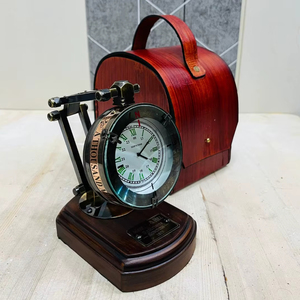 OLD WORLD TREASURE HANDICRAFTS Modern Brass <b>Desk</b> <b>Clock</b> with Leather Case & Wooden Stand Handmade and Portable - Product Image 1