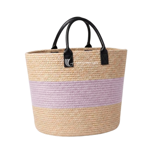 <b>Wicker</b> Handbag, Woven Tote <b>Bag</b> with Leather Handle, Durable Faux Rattan Shoulder <b>Bag</b> with Color Stripe Accent - Product Image 3