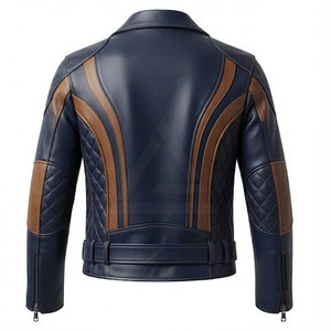 Luxury Leather <b>Biker</b> <b>Jacket</b> With Stand Collar Front Zipper And Soft Comfortable Fit For Casual Outdoor Lifestyle Wear - Product Image 2
