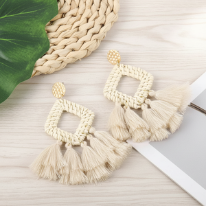 Vintage Inspired Rattan <b>Earrings</b> <b>Handmade</b> Natural Woven <b>Earrings</b> for Beach Party Festival Jewelry Accessories - Product Image 3