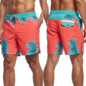 Shorts de bain de luxe pour hommes à imprimé tropical, avec tissu à séchage rapide, design estival haut de gamme pour la plage et doublure en maille. - Product Image 2