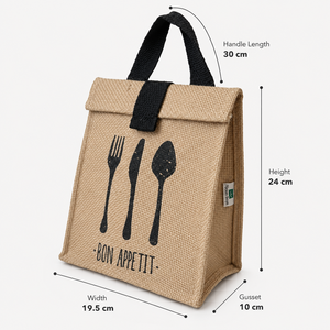 Sac à déjeuner isotherme personnalisé en jute naturel avec rabat supérieur, poignées en coton, logo imprimé, réutilisable, fabricant OEM, exportateur en gros - Product Image 4
