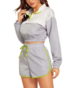 Ensemble 2 pièces pour femme : short et veste coupe-vent oversize à fermeture éclair, haut court et short - Product Image 3