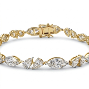 สร้อยข้อมือเพชรทรงหยดน้ำและทรงมาร์คีส์ 11.57 กะรัต ทองคำขาว 14K เพชรเลี้ยงในห้องปฏิบัติการ สำหรับผู้หญิง เครื่องประดับชั้นดี - Product Image 1