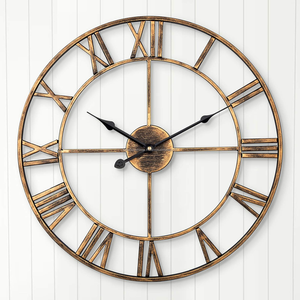 Reloj de pared de hierro para interiores moderno, gran tamaño, número romano nórdico envejecido, Metal silencioso preciso con técnica plateada - Product Image 1