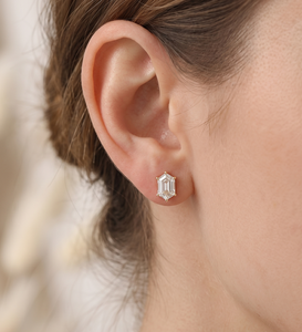 Fine <b>Earrings</b> DEF Color VS VVS Clarity 10K 14K 18K Solid Gold Hexagon Cut Lab Grown Diamond Moissanite Screw <b>Back</b> Stud <b>Earrings</b> - Product Image 5