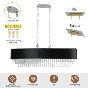 Lampadario Moderno in Cristallo da 39 Pollici con 8 Luci G9, Altezza Regolabile, Paralume Nero in Velluto Imitazione Anti-Riflesso per Sala da Pranzo - Product Image 6