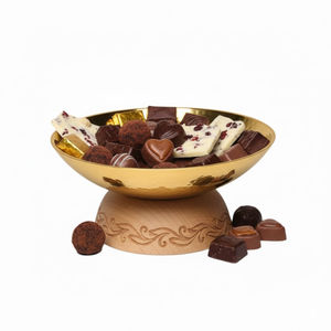 Tazón de Chocolate Dorado de Diseño Fantástico con Base de Madera, Tazón de Chocolate de Metal Creativo y de Calidad, Porta Postres para Bodas - Product Image 1