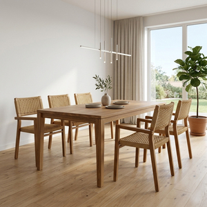 Chaise de salle à manger moderne en teck massif de qualité supérieure, Kaloka, avec dossier et assise tressés à la main, pour utilisation en restaurant, mobilier de salle à manger - Product Image 5