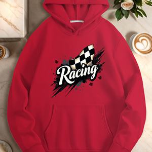 เสื้อฮู้ดลำลองผู้หญิง ลายธงหมากรุกสำหรับแข่งรถ ผ้าถักโพลีเอสเตอร์ 100% - Product Image 1